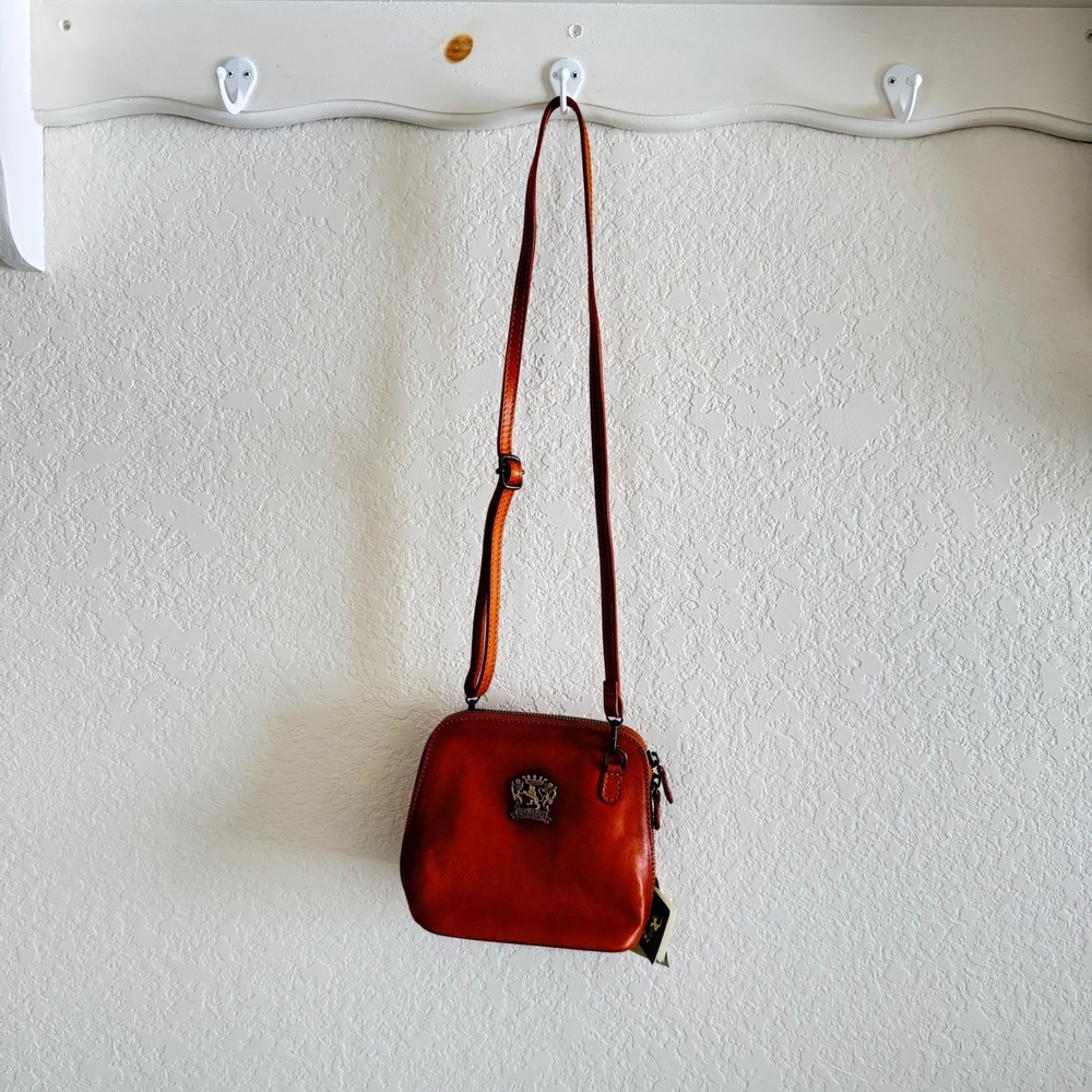 Pratesi Firenze Cognac Leather Volterra Bruce Crossbody Bag Made in Italy